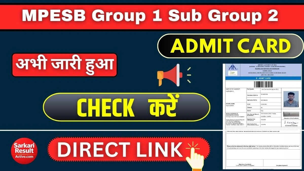 MPESB Group 1 Sub Group 2 Admit Card 2026